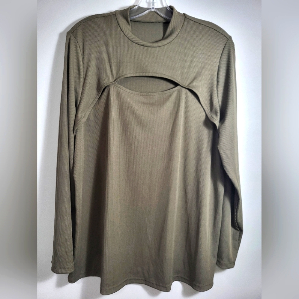 Grayish green rib knit peekaboo tunic women's 1X  #2102